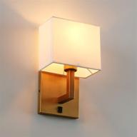 🛋️ modern antique finish permo single wall sconce light fixture with on/off switch button, small white textile shades for bedroom bedside reading, nightstand lamps логотип