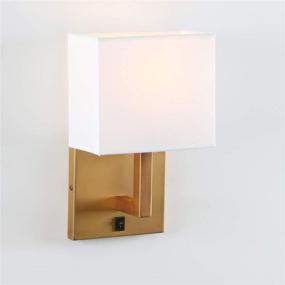 img 1 attached to 🛋️ Modern Antique Finish Permo Single Wall Sconce Light Fixture with On/Off Switch Button, Small White Textile Shades for Bedroom Bedside Reading, Nightstand Lamps