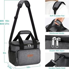 img 3 attached to 🍱 Leakproof Insulated Lunch Bag for Men and Women - Portable Cooler Tote with Adjustable Shoulder Strap for Office, Work, School, Picnic, Beach, and Travel - Reusable Lunch Box Organizer, Freezable, Suitable for Kids and Adults