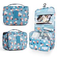 🌺 versatile travel cosmetic bags: multifunctional lightweight toiletry organizer with sturdy hook, large capacity & waterproof - perfect for women & girls! (large blue-flowers) logo