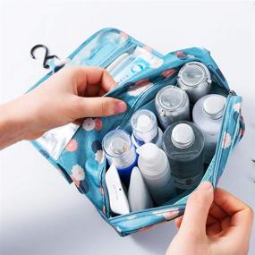 img 2 attached to 🌺 Versatile Travel Cosmetic Bags: Multifunctional Lightweight Toiletry Organizer with Sturdy Hook, Large Capacity & Waterproof - Perfect for Women & Girls! (Large Blue-Flowers)