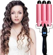 lcd temperature display 3 barrel curling iron wand, 1 inch ceramic beach waver iron with dual voltage logo