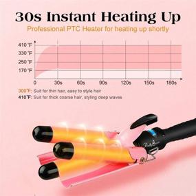 img 1 attached to LCD Temperature Display 3 Barrel Curling Iron Wand, 1 Inch Ceramic Beach Waver Iron with Dual Voltage