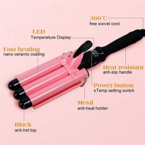 img 3 attached to LCD Temperature Display 3 Barrel Curling Iron Wand, 1 Inch Ceramic Beach Waver Iron with Dual Voltage