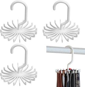 img 4 attached to 👔 BigOtters 4-Pack White Twirl Tie Rack (4.4 Inches) - 360 Degree Rotating Scarf Hanger: Adjustable Tie Belt, Multipurpose Organizer for Closet Storage. Hook Ties or Scarf Medium