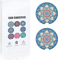 car coasters 2 pack: premium absorbent mandala ceramic cup holder inserts! logo