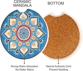 img 2 attached to Car Coasters 2 Pack: Premium Absorbent Mandala Ceramic Cup Holder Inserts!