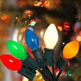 img 4 attached to Romasaty C7 Christmas Lights - 25FT, 5 Multi-Color Outdoor & Indoor Holiday Party Wedding Lights, 25 Ceramic Bulb C7 Light with 2 Extra Bulbs and Green Wire