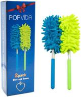 efficient microfiber telescopic hand duster brush for office, home, and car cleaning - morestar popvida (green+blue) logo