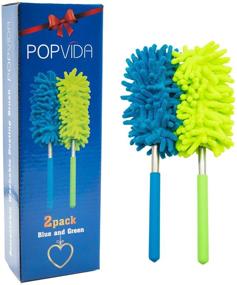 img 4 attached to Efficient Microfiber Telescopic Hand Duster Brush for Office, Home, and Car Cleaning - MoreStar POPVIDA (Green+Blue)