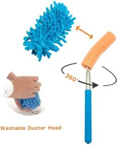 img 1 attached to Efficient Microfiber Telescopic Hand Duster Brush for Office, Home, and Car Cleaning - MoreStar POPVIDA (Green+Blue)