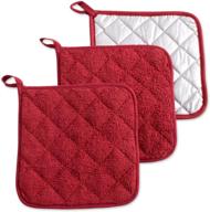 dii 100% cotton, quilted terry oven set machine washable, heat resistant with hanging loop, potholder, barn red - pack of 3 logo