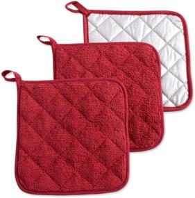 img 4 attached to DII 100% Cotton, Quilted Terry Oven Set Machine Washable, Heat Resistant with Hanging Loop, Potholder, Barn Red - Pack of 3