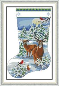 img 4 attached to 🎄 CaptainCrafts Elk Deer Christmas Stocking: Hot New Cross Stitch Kit for Counted Embroidery - Needlecrafts Patterns with Stamped Design