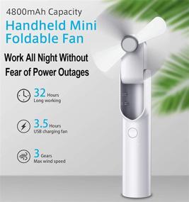 img 3 attached to 🌀 Portable Handheld Fan - Rechargeable Battery Powered Mini Fan with 36 Hours Cooling, 4800mAh Power Bank, Foldable Pocket Fan for Women, Kids, Men - Ideal for Travel, Outdoor Camping, Hiking