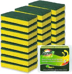 img 4 attached to SCRUBIT Heavy Duty Scrub Sponges - Powerful Dishwashing Sponge Including a Reflective Scouring Pad - Perfect for Kitchen and Bathroom Cleaning - Vibrant Yellow - Pack of 24 Dish Sponges
