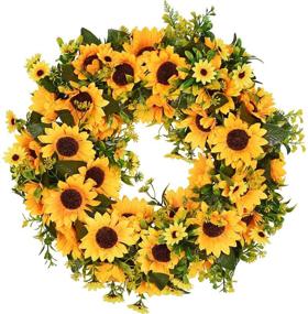 img 4 attached to 🌻 Lvydec Artificial Sunflower Summer Wreath - 16 Inch Decorative Sunflower Wreath with Yellow Flowers and Green Leaves for Front Door Indoor Wall Décor