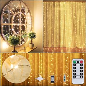 img 4 attached to 9.8 X 9.8 Feet 300 LED Curtain Lights with 8 Light Mode, Remote Control, Dimmable, USB Adapter Hook for Valentine's Day Party, Bedroom, Bathroom, Backdrop, Window, Twinkle Fairy Lights