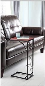 img 2 attached to 🛋️ Etna Adjustable Height Sofa Side End Table with Brown Wood Top and Black Metal Scroll Design - C-Shaped TV Tray Slides Up To Couch, Chair, Recliner