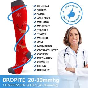 img 1 attached to Bropite Compression Socks for Men & Women- 6 Pairs Copper Fit Socks – Ideal for Sports, Nurses, Pregnancy, Flights & Traveling (Small-Medium, Multicolored: Red/Red/Green/Green/White/Black)