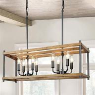 🏡 derksic 8 lights kitchen island lighting: faux-wood rectangular farmhouse chandelier for rustic dining & living room decor, brown logo