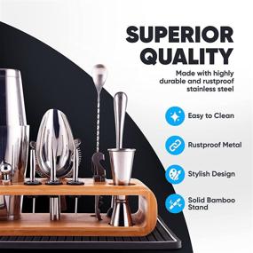 img 3 attached to 🍸 Premium Quality 15-piece Cocktail Shaker Set Bartender Kit - Bar Accessories for the Home Bar Set, Mixed Drink Shaker Kit with Cocktail Cards and Bar Mat - Stainless Steel Bartender Kit with Stand