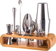 🍸 premium quality 15-piece cocktail shaker set bartender kit - bar accessories for the home bar set, mixed drink shaker kit with cocktail cards and bar mat - stainless steel bartender kit with stand logo