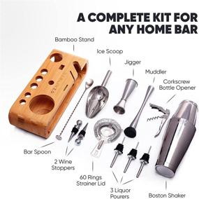 img 2 attached to 🍸 Premium Quality 15-piece Cocktail Shaker Set Bartender Kit - Bar Accessories for the Home Bar Set, Mixed Drink Shaker Kit with Cocktail Cards and Bar Mat - Stainless Steel Bartender Kit with Stand