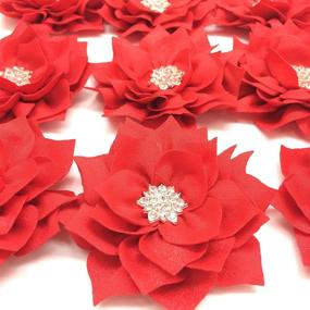 img 3 attached to 🌹 10 Piece Red Flat Back Rhinestone Button Center Fabric Flowers - PEPPERLONELY, 3 Inch