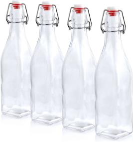 img 1 attached to 🍺 Estilo Swing Top Easy Cap Glass Beer Bottles, Square, 16 oz, Set of 4 - Sleek and Convenient Brewing Containers