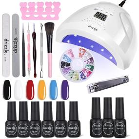 img 4 attached to 🌈 Ultimate Drizzle Gel Nail Polish Kit: UV Light 48W LED Dryer, 6 Colors White Black Blue Yellow Starter Set with No Wipe Base and Top Coat - Perfect for Beginners, Salon-Quality DIY Manicure at Home