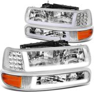 🔦 dna motoring pair led drl headlight bumper lamps replacement with chrome amber finish for 1999-2002 silverado logo