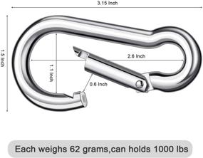 img 3 attached to 🔗 Premium Set of 4 Stainless Steel Spring Snap Hook Carabiners - 3 Inch, 316 Stainless Steel Clips