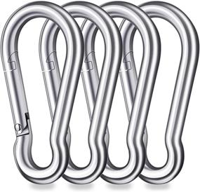 img 4 attached to 🔗 Premium Set of 4 Stainless Steel Spring Snap Hook Carabiners - 3 Inch, 316 Stainless Steel Clips