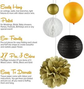 img 1 attached to 🎉 Gold Black White New Year's Party Decor Kit - Tissue Paper Pom Poms, Flower Paper Lanterns, Hanging Decorations - Ideal for Birthday, Black Gold Themed Decor - Party Favor
