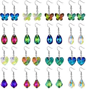 img 4 attached to 💎 Stylish Crystal Earring Set - 16 Pairs of Colorful Dangles for Women and Girls: Butterfly, Heart, Teardrop Shapes