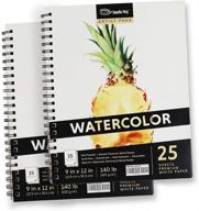 🎨 2-pack - thick 9x12 140lb / 300gsm watercolor paper spiral pad (25 sheets / 50 total) - hot press, smooth sketchbook for watercolor paintings, fine detailed work, and sketching - ideal paper for artists & kids logo