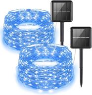 🔷 blue outdoor solar fairy lights, ooklee 2pck 33ft 100led 8 modes solar string lights, waterproof silver copper wire twinkle lights for garden wedding christmas party decoration logo