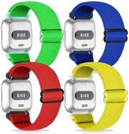 aordking adjustable elastic watch band compatible with fitbit versa/versa 2/versa lite for women men stretch sport watch wristband for fitbit versa smart watch(red/blue/yellow/green) logo