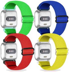 img 1 attached to AordKing Adjustable Elastic Watch Band Compatible With Fitbit Versa/Versa 2/Versa Lite For Women Men Stretch Sport Watch Wristband For Fitbit Versa Smart Watch(Red/Blue/Yellow/Green)