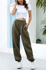 img 3 attached to Ru Sweet Women's High Waisted Jogger Sweatpants with Pockets - Active Wear for Gym, Sports, and Lounge