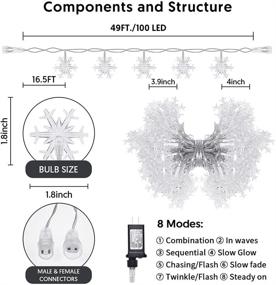 img 1 attached to ❄️100 Светодиодных 49 футовых снежинок Новогодние гирлянды для интерьера и экстерьера на праздничную вечеринку, свадьбу, ёлку, новогоднюю декорацию - холодный белый цвет