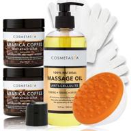 💆 organic cellulite massage oil, exfoliating mitt, arabica coffee scrub & moisturizing gloves - natural cellulite treatment kit for firmer, toned & tightened skin by cosmetasa (16.9 oz bundle) logo