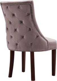 img 2 attached to Meridian Furniture Коллекция Ханна: Современный набор обеденных стульев с обивкой из бархата на деревянных ножках, с пуговичным стяжкой-декором и обрамлением гвоздями - 2 штуки, розовый.