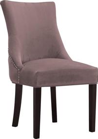 img 3 attached to Meridian Furniture Коллекция Ханна: Современный набор обеденных стульев с обивкой из бархата на деревянных ножках, с пуговичным стяжкой-декором и обрамлением гвоздями - 2 штуки, розовый.