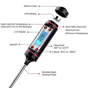 img 1 attached to 🔥 Black Kitchen Meat Thermometer - Instant Read Food Cooking Thermometer for Grilling, BBQ, Smoker, Milk - Long Probe Electronic Test Gauge - Digital Cooking Thermometer - Kitchen Tools