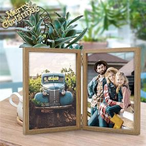 img 1 attached to AEVETE 5x7 Picture Frames: Stylish Double Hinged Wood Folding 🖼️ Photo Frames with Real Glass Front – Perfect for Vertical Photos