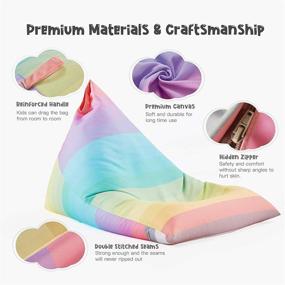 img 2 attached to 🌈 Premium Canvas Rainbow Stuffed Animal Storage Bean Bag Chair Cover - Extra Large Plush Toy Holder and Organizer for Kids and Adults, 250L Capacity, No Filling Included
