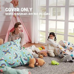 img 3 attached to 🌈 Premium Canvas Rainbow Stuffed Animal Storage Bean Bag Chair Cover - Extra Large Plush Toy Holder and Organizer for Kids and Adults, 250L Capacity, No Filling Included