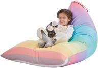 🌈 premium canvas rainbow stuffed animal storage bean bag chair cover - extra large plush toy holder and organizer for kids and adults, 250l capacity, no filling included logo